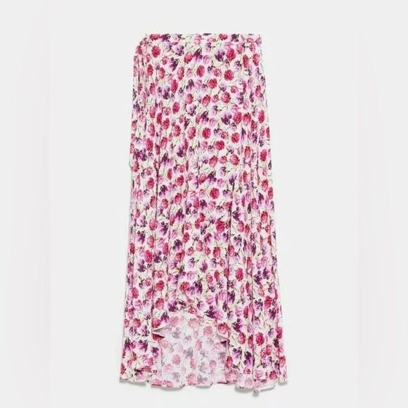 Zara Women’s Rose Floral High Low Sarong Maxi Wrap Skirt Blogger Favorite Size S - Picture 3 of 11